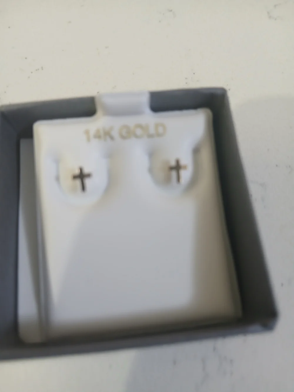14K Gold Kids Cross Stud Earrings - White Display